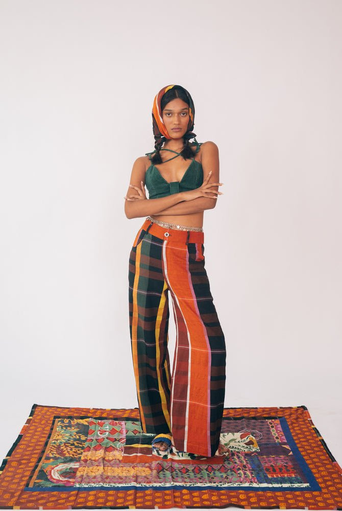 Black Khadi Cotton Flared Pants Design by ATBW