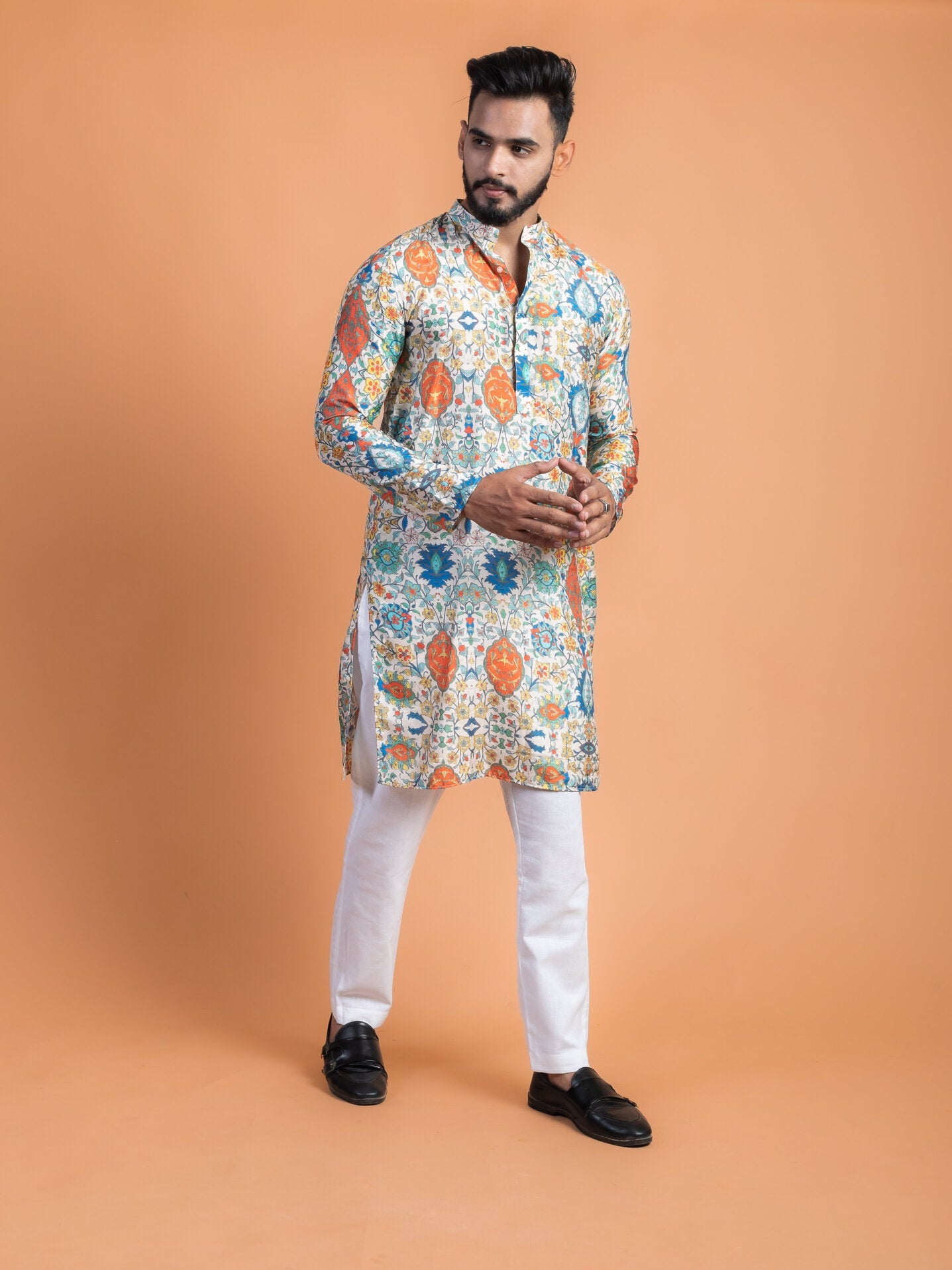 Vintage Silk Printed Kurta - CiceroniKurtaHouse Of K.C
