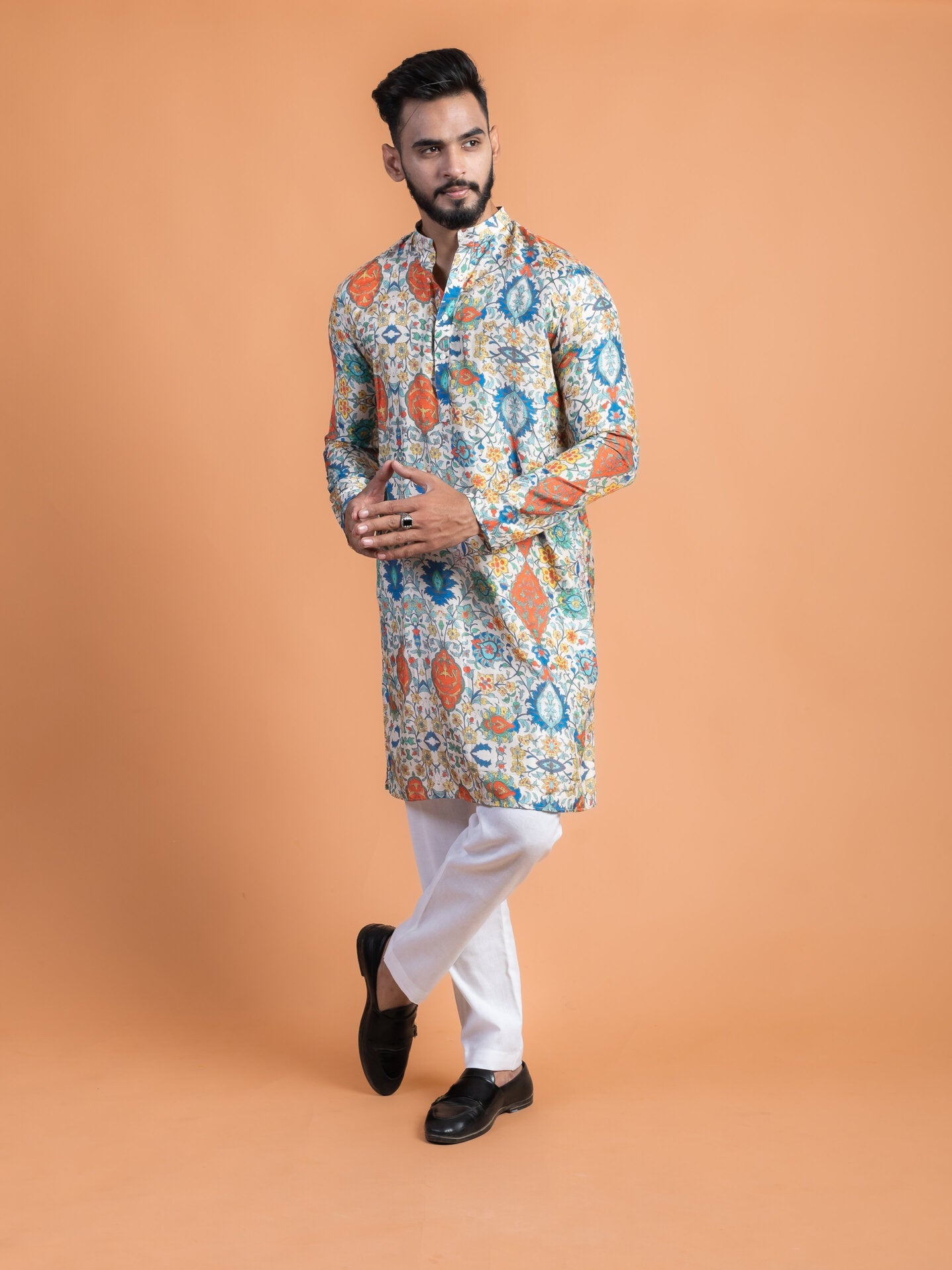 Vintage Silk Printed Kurta - CiceroniKurtaHouse Of K.C