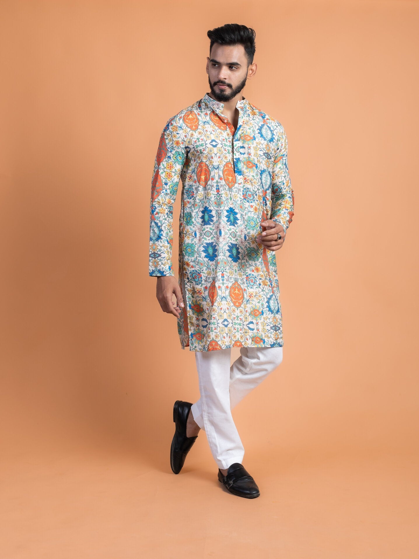 Vintage Silk Printed Kurta - CiceroniKurtaHouse Of K.C