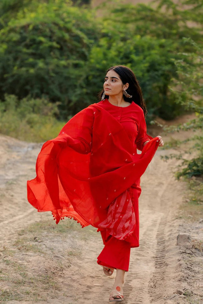 Vivid Red Kurta Set - CiceroniCo-ord SetMaidaan