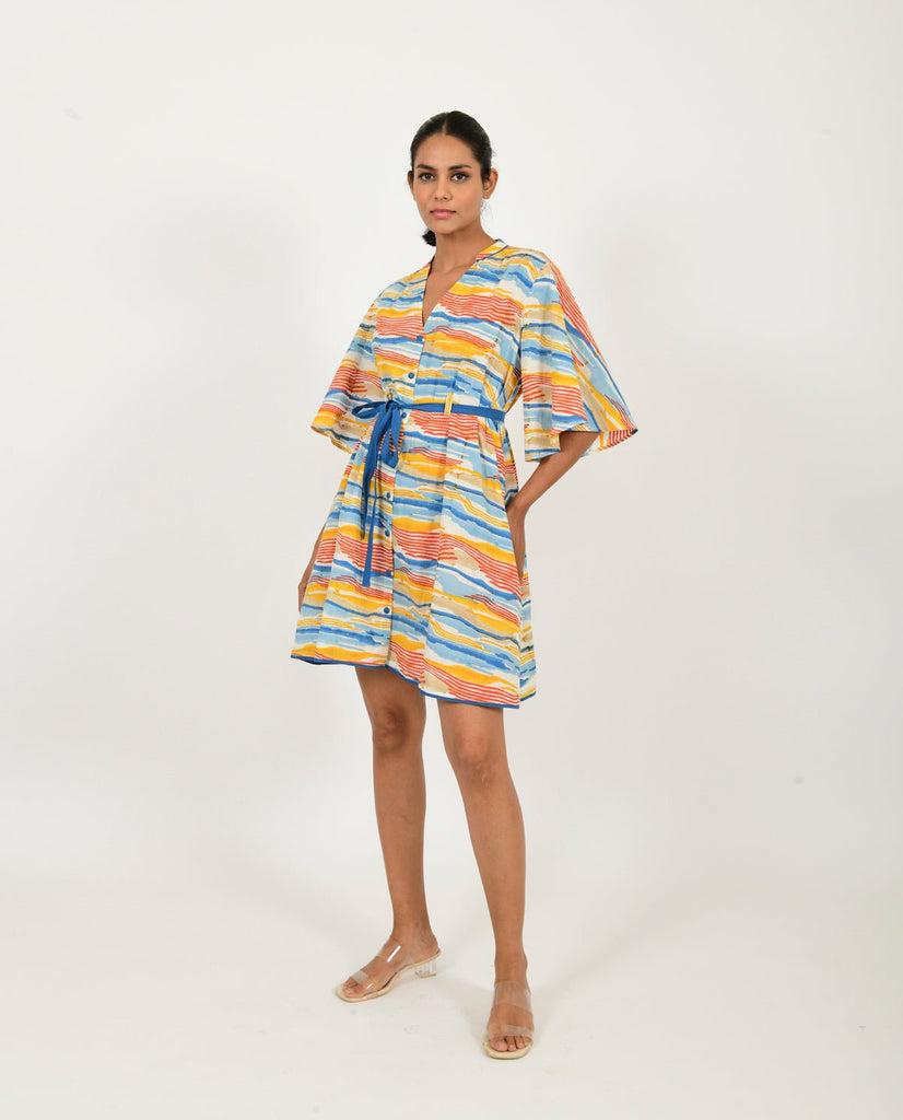 Wave Tie Up Dress Organic Cotton - CiceroniDressesRias Jaipur