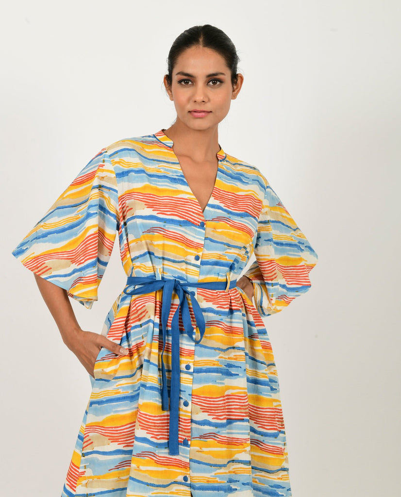 Wave Tie Up Dress Organic Cotton - CiceroniDressesRias Jaipur