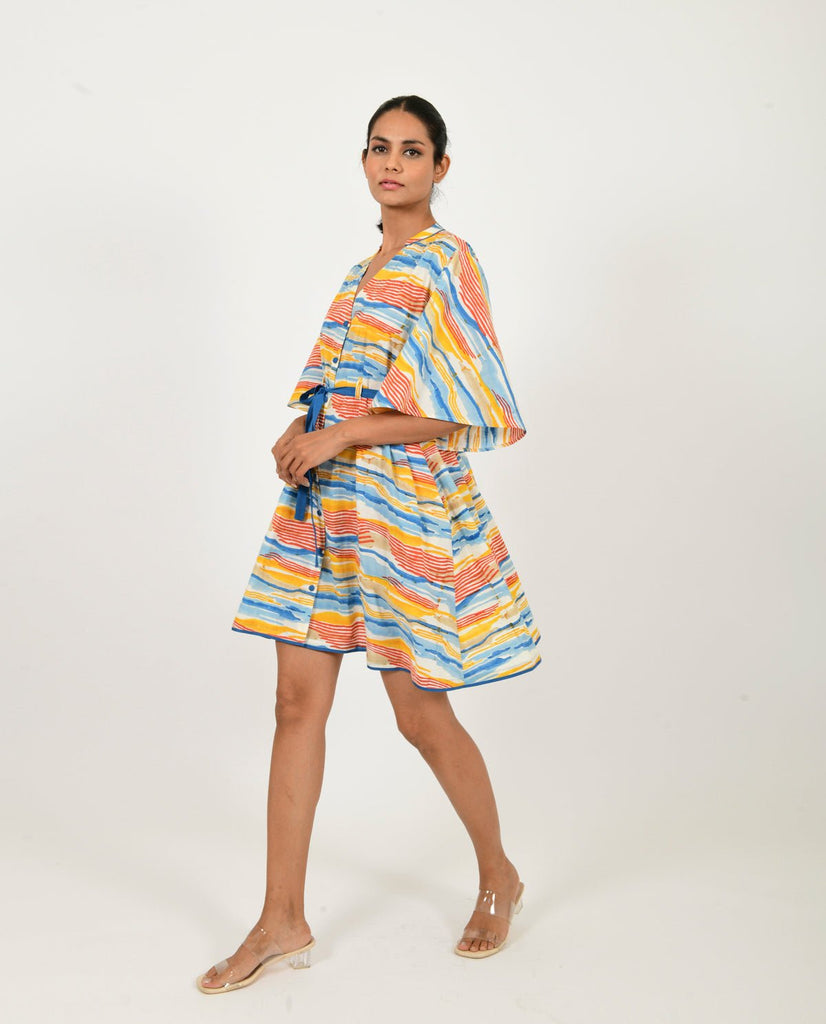 Wave Tie Up Dress Organic Cotton - CiceroniDressesRias Jaipur