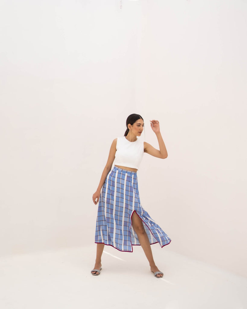 White and Printed Skirt Set - CiceroniKritika Madan Label