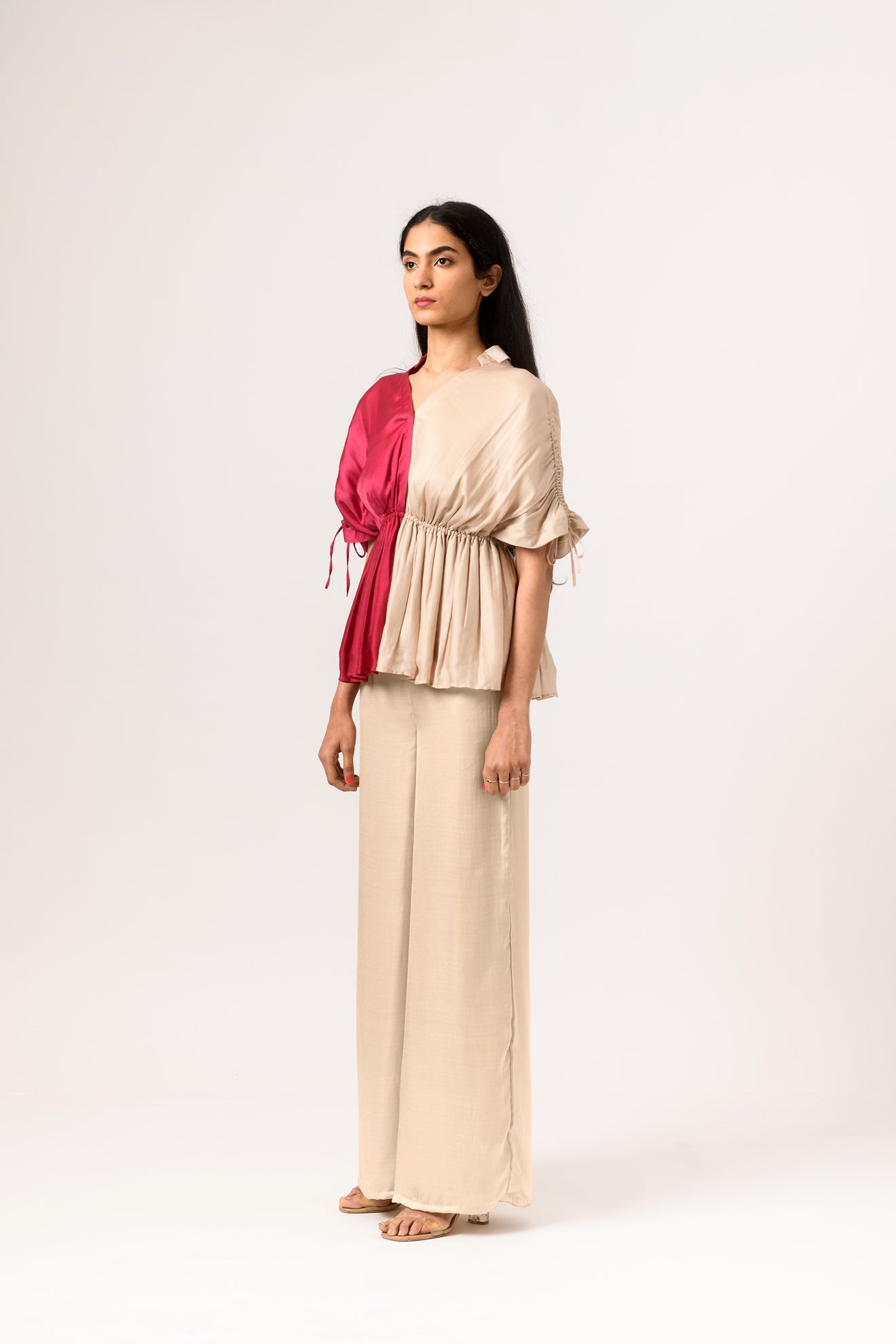 Wine-Ecru Half Co-ord Set - CiceroniNeora