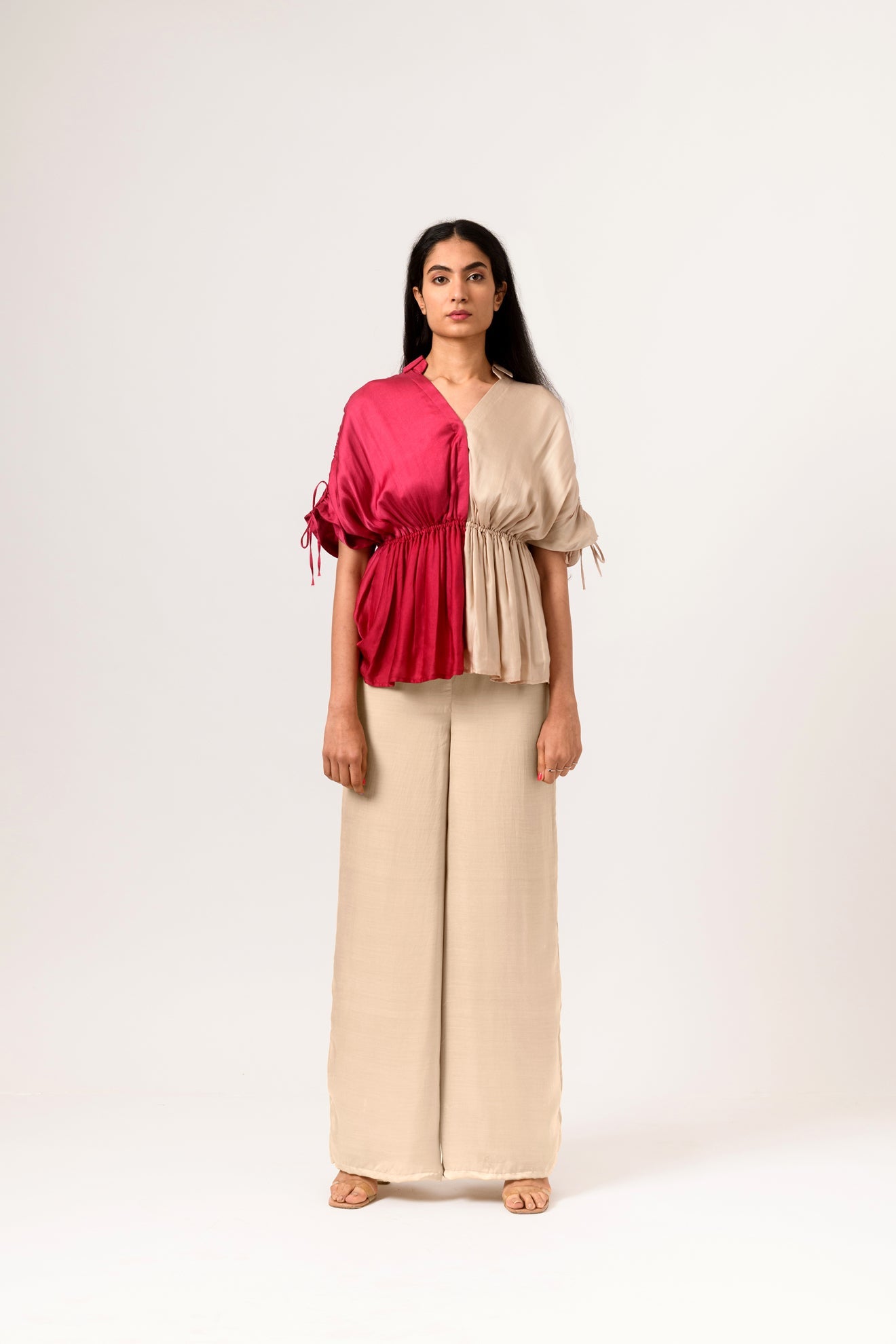 Wine-Ecru Half Co-ord Set - CiceroniNeora