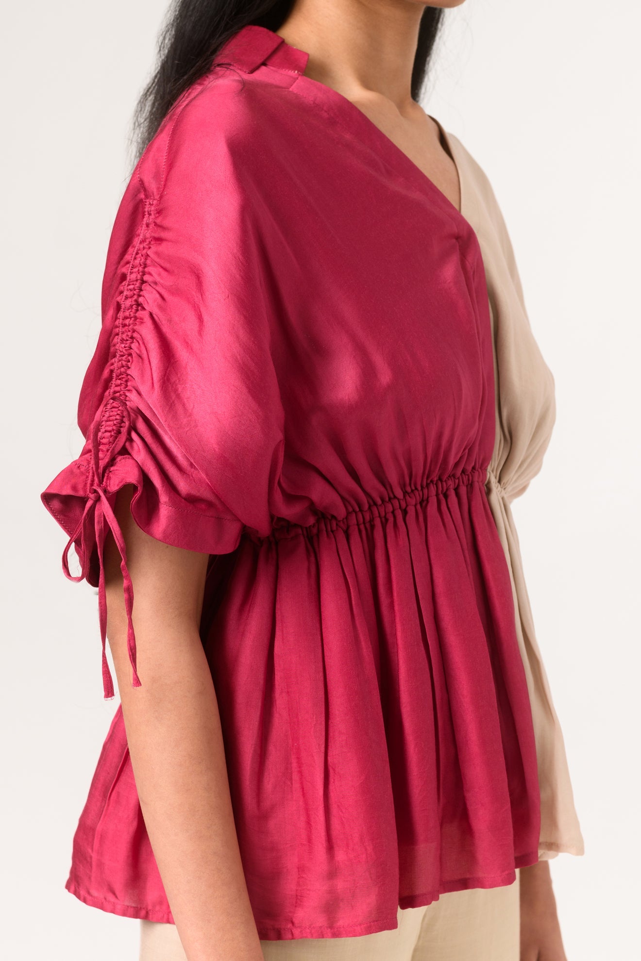 Wine-Ecru Half Co-ord Set - CiceroniNeora