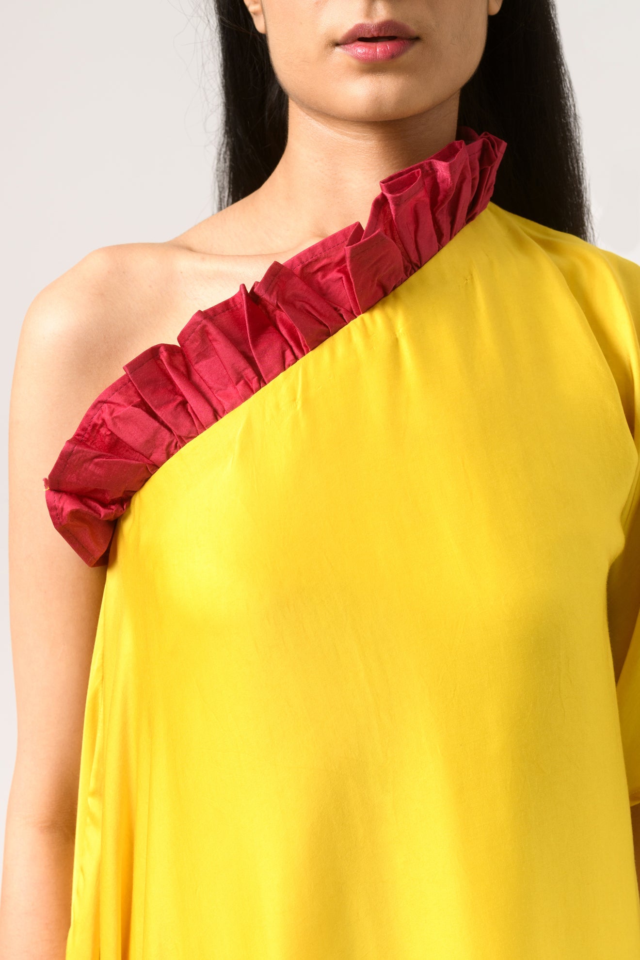 Wine-Yellow One Shoulder Dress - CiceroniNeora