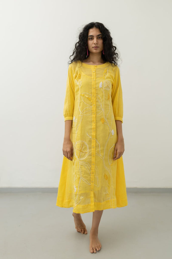 Yellow Crinkled Cotton Dress - CiceroniDressesSilai Studio