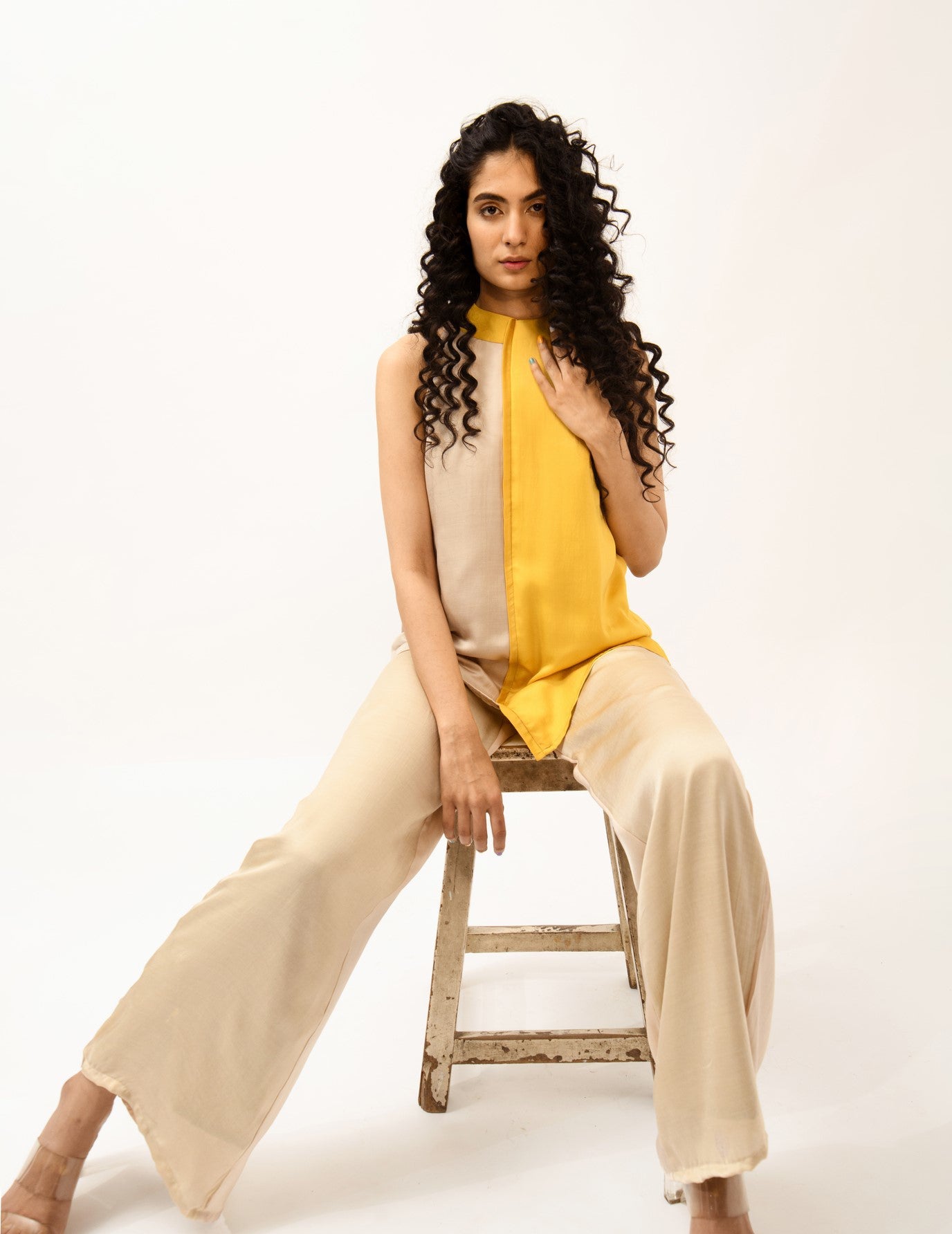 Yellow Ecru Halter Neck Co-ord Set - CiceroniNeora