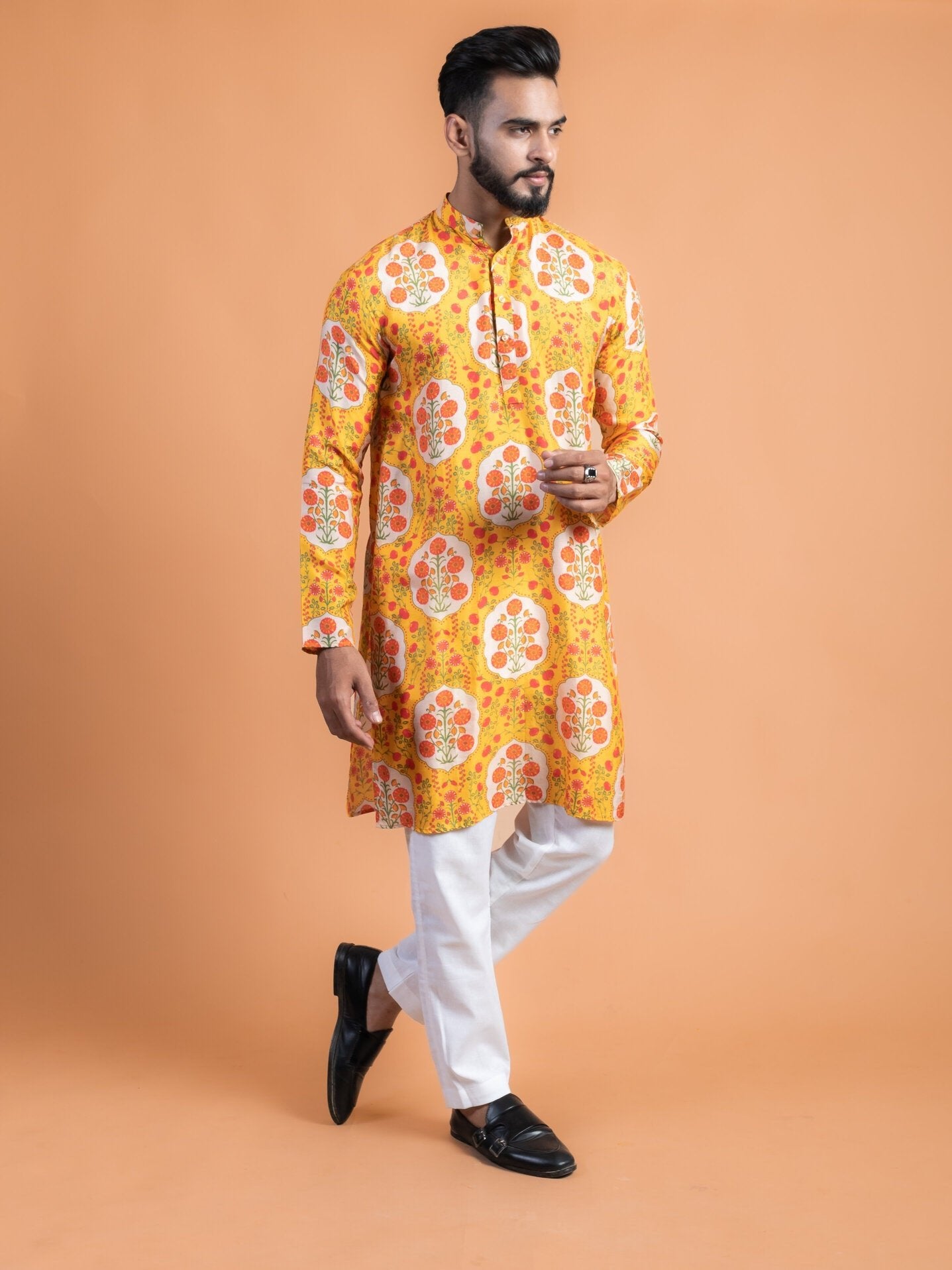 Yellow Floral kurta - CiceroniKurtaHouse Of K.C