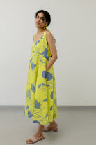 Yellow Grey Pomegranate Print Dress - CiceroniDressesSilai Studio