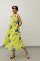 Yellow Grey Pomegranate Print Dress - CiceroniDressesSilai Studio
