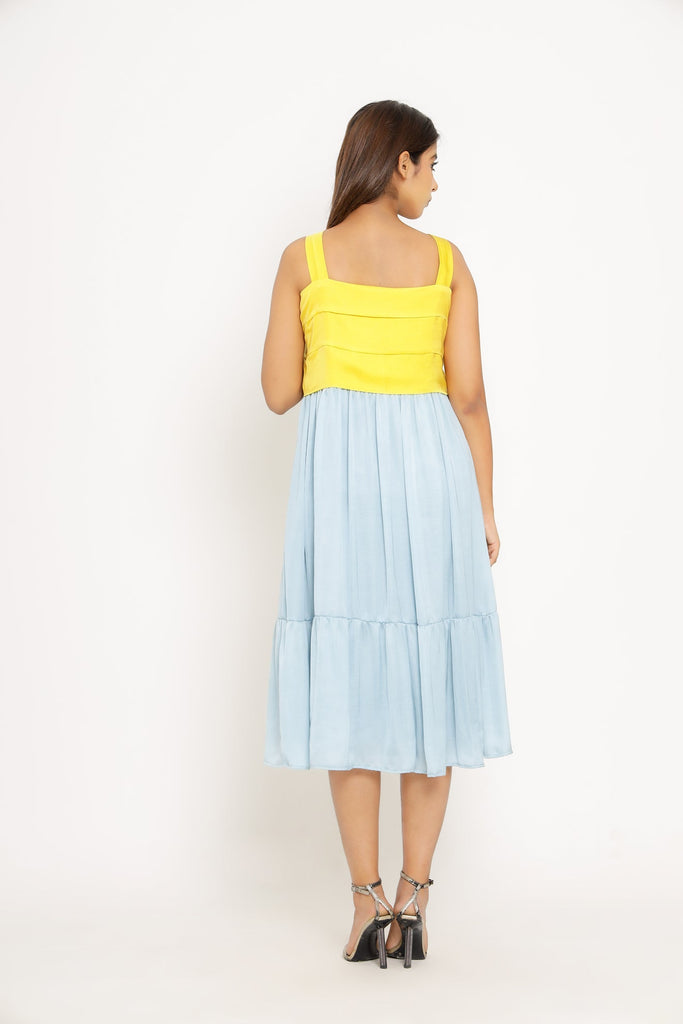 Yellow-Ice Blue Sleeveless Dress - CiceroniNeora
