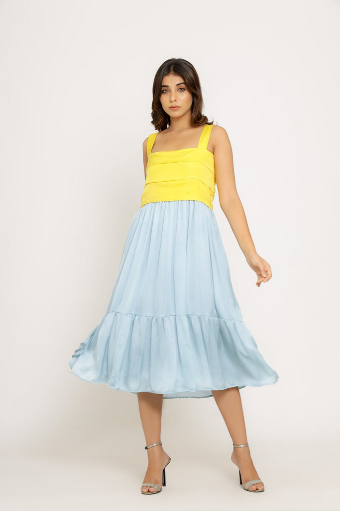 Yellow-Ice Blue Sleeveless Dress - CiceroniNeora