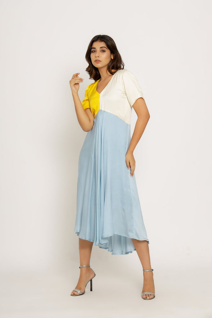 Yellow-Ice Blue Tri Dress - CiceroniNeora