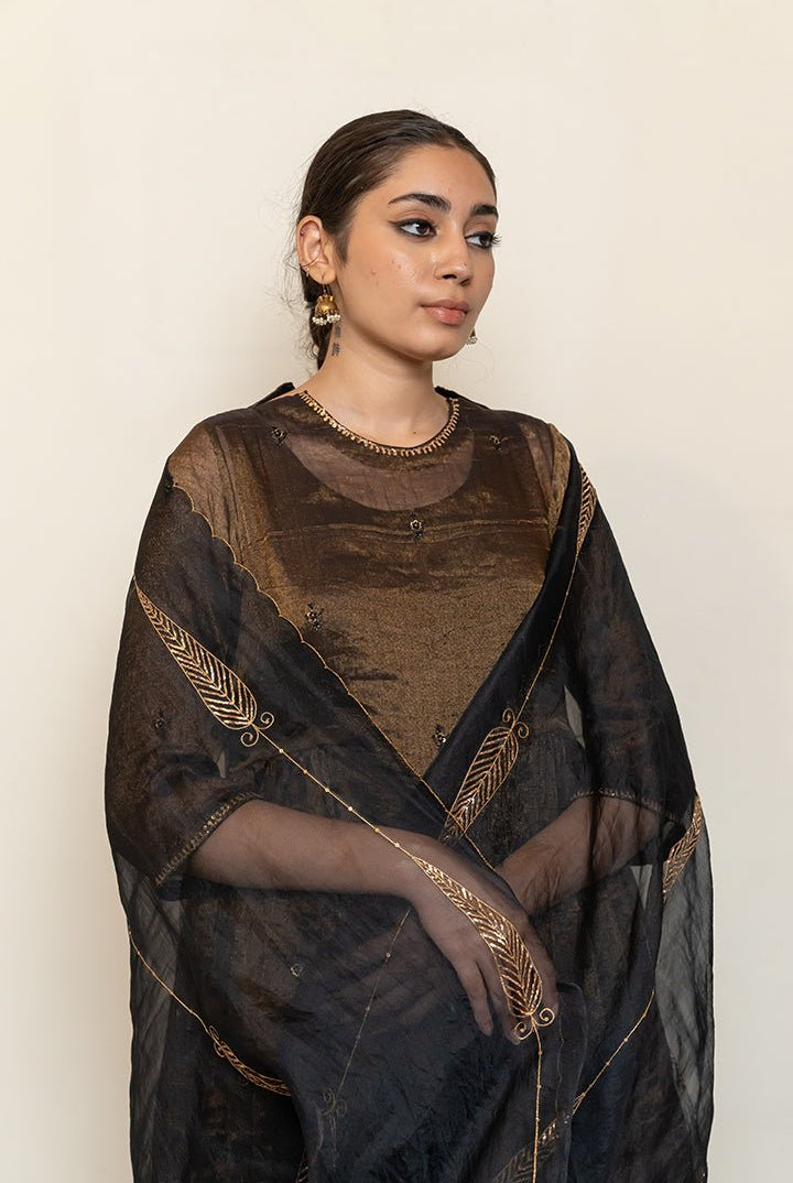Zareen Gharara Set - black (Set of 3) - CiceroniKurta Set, Festive wearNirjara
