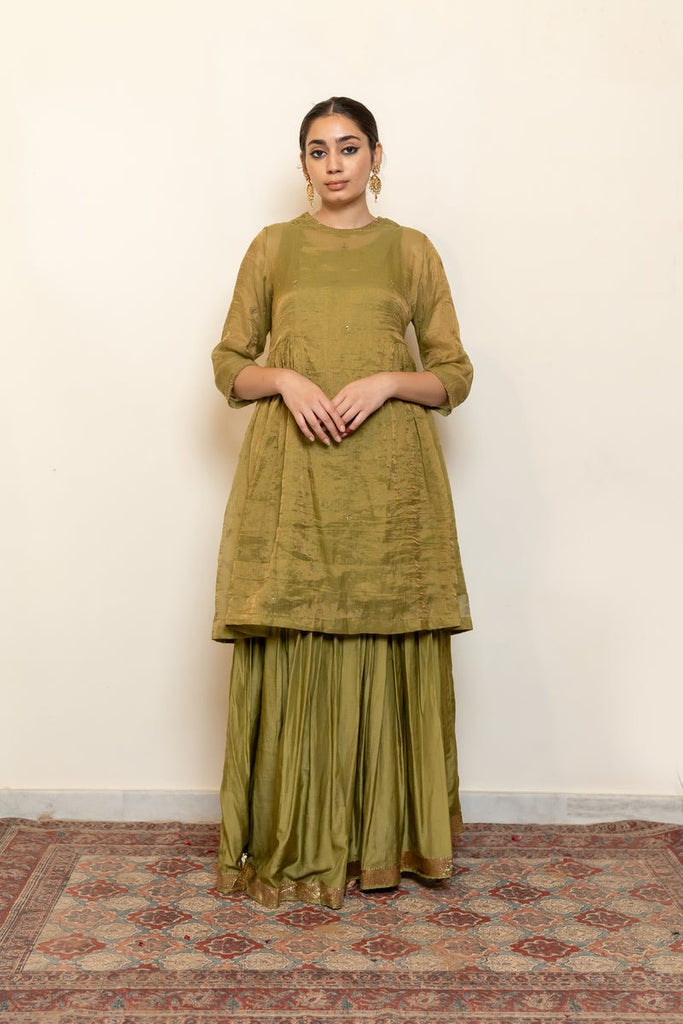 Zareen Gharara Set - Sage Green (Set of 3) - CiceroniKurta Set, Festive wearNirjara